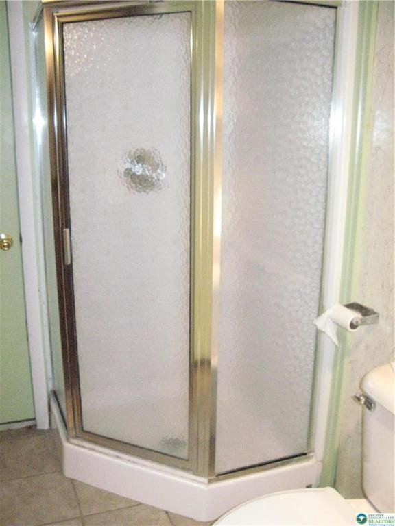 829 E Main St, Weatherly, PA 18255 - full bath with a shower stall, toilet, and tile patterned flooring