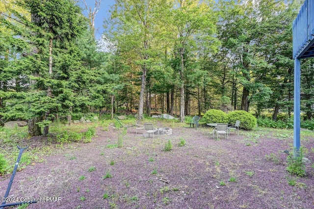 view of yard featuring an outdoor fire pit