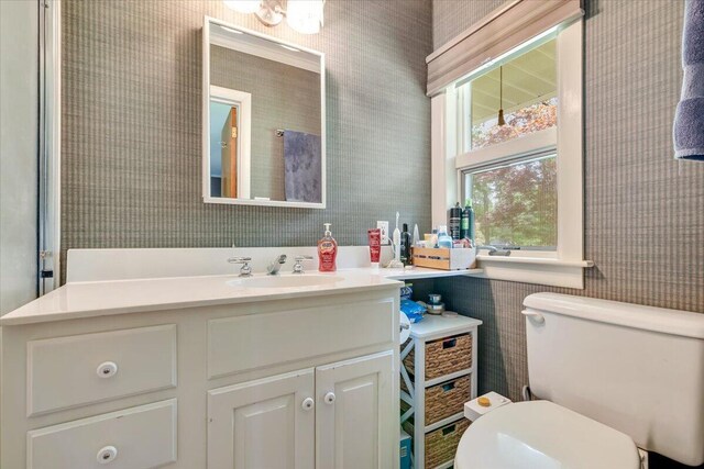 742 White Oak Rd, Cresco, PA 18326 - half bath with vanity and wallpapered walls