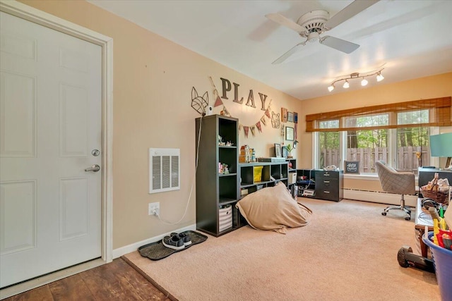742 White Oak Rd, Cresco, PA 18326 - office with a ceiling fan, a baseboard heating unit, and wood finished floors