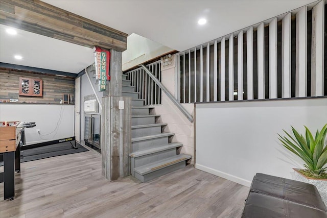 742 White Oak Rd, Cresco, PA 18326 - staircase featuring wood finished floors and recessed lighting