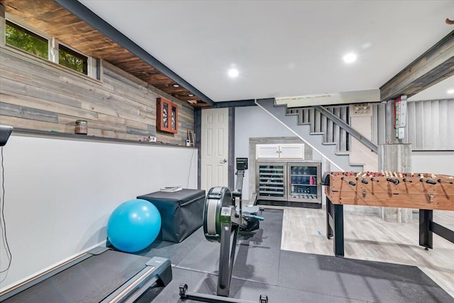 742 White Oak Rd, Cresco, PA 18326 - exercise area with wooden walls and recessed lighting