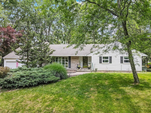 742 White Oak Rd, Cresco, PA 18326 - view of front of home with a front yard, a garage, and a chimney