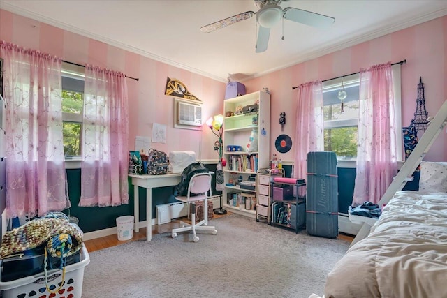 742 White Oak Rd, Cresco, PA 18326 - bedroom with multiple windows, crown molding, and ceiling fan
