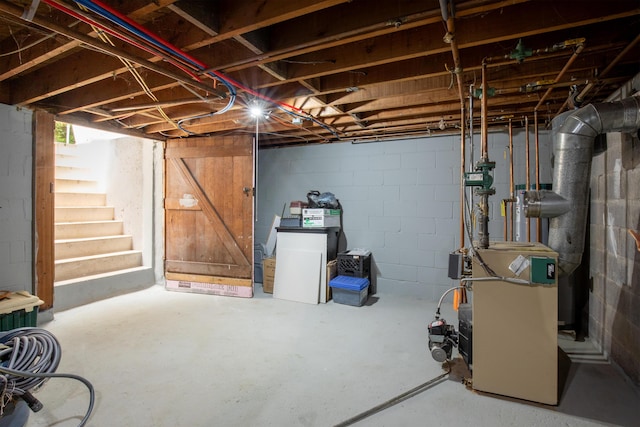7035 Scenic Dr, Bloomsburg, PA 17815 - unfinished basement featuring stairs and a heating unit