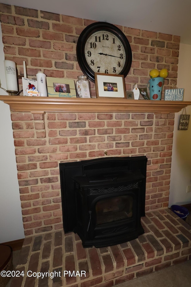 interior details with a wood stove