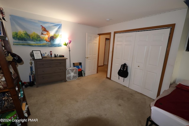 carpeted bedroom featuring a closet