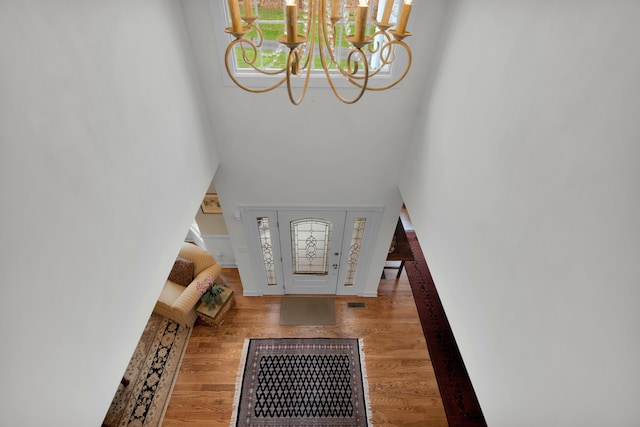 117 Morning Side Ter, East Stroudsburg, PA 18302 - entryway featuring an inviting chandelier, wood finished floors, and visible vents