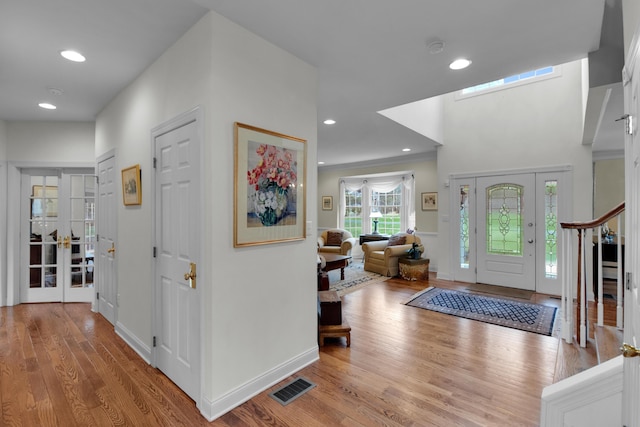 117 Morning Side Ter, East Stroudsburg, PA 18302 - entrance foyer with wood finished floors, french doors, baseboards, visible vents, and recessed lighting