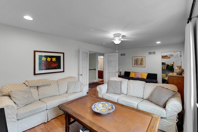 117 Morning Side Ter, East Stroudsburg, PA 18302 - living area featuring a ceiling fan, visible vents, recessed lighting, and light wood-style floors