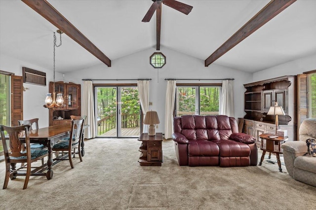 1371 Brian Ln, Effort, PA 18330 - living area featuring carpet, a ceiling fan, a chandelier, and a wall mounted air conditioner