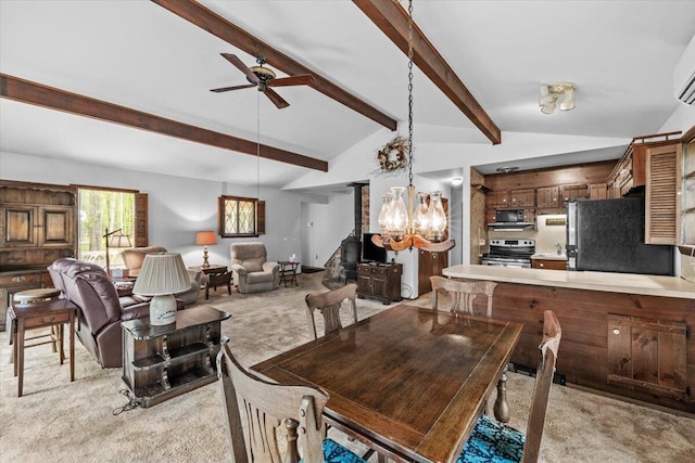 1371 Brian Ln, Effort, PA 18330 - dining room with light colored carpet, a chandelier, a ceiling fan, and a wall unit AC