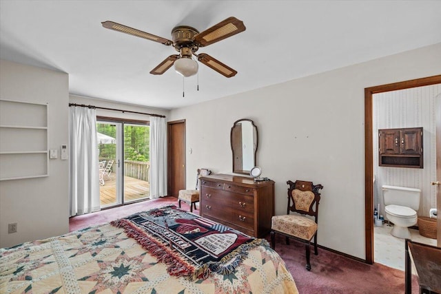 1371 Brian Ln, Effort, PA 18330 - bedroom featuring access to outside, carpet flooring, connected bathroom, and ceiling fan