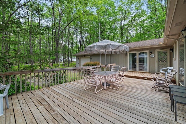 1371 Brian Ln, Effort, PA 18330 - wooden deck with outdoor dining space and a garage