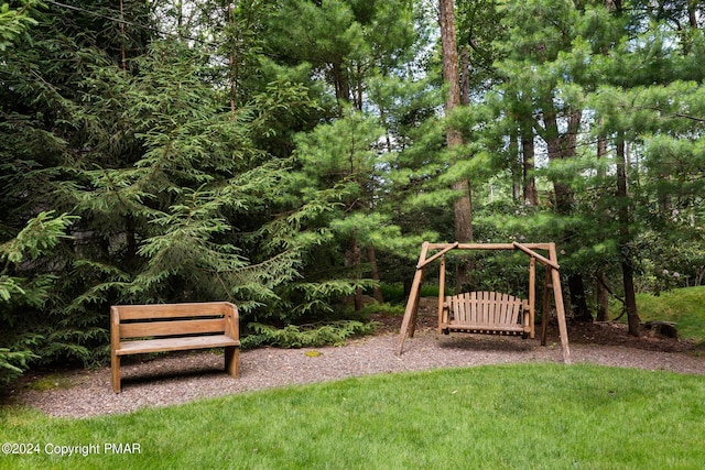 view of jungle gym with a yard