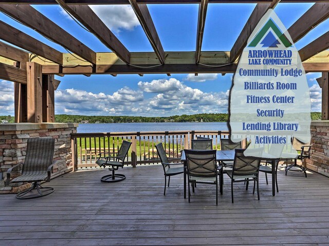 5153 Cresco Dr, Pocono Lake, PA 18347 - wooden deck with a water view and outdoor dining space