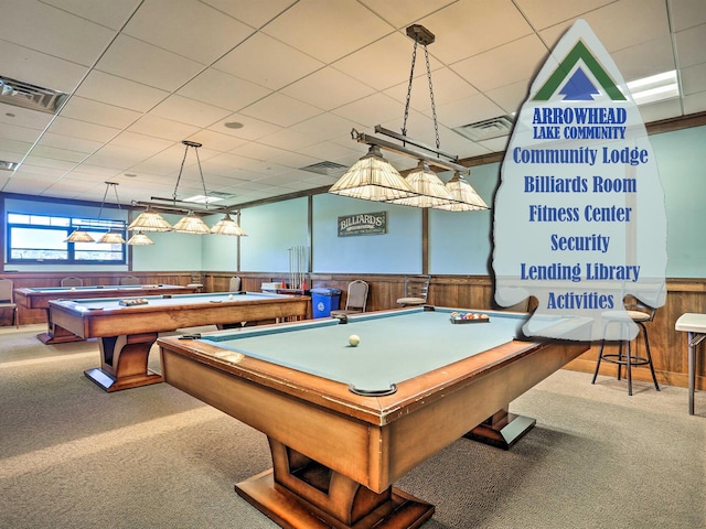 5153 Cresco Dr, Pocono Lake, PA 18347 - game room with pool table, a wainscoted wall, and carpet