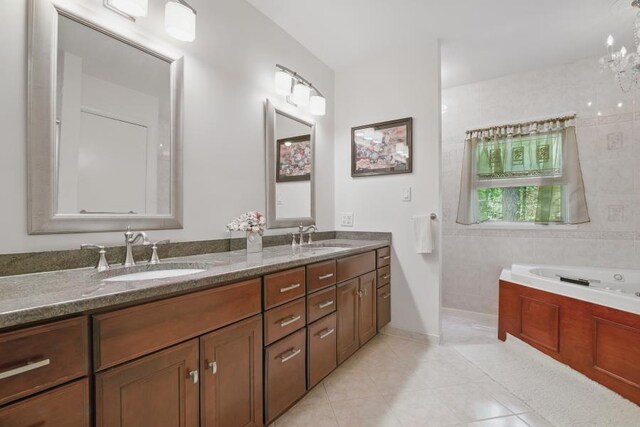 5153 Cresco Dr, Pocono Lake, PA 18347 - full bath with tile patterned flooring, double vanity, and a tub with jets