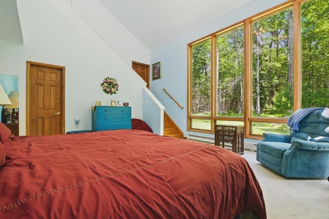 5153 Cresco Dr, Pocono Lake, PA 18347 - carpeted bedroom featuring multiple windows and high vaulted ceiling