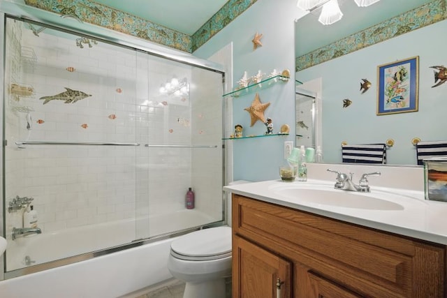 5153 Cresco Dr, Pocono Lake, PA 18347 - full bathroom with vanity, toilet, and shower / bath combination with glass door