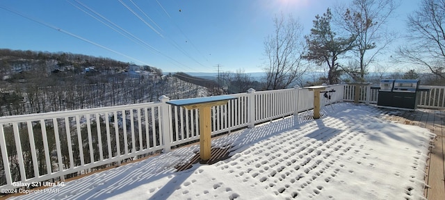 view of snow covered deck