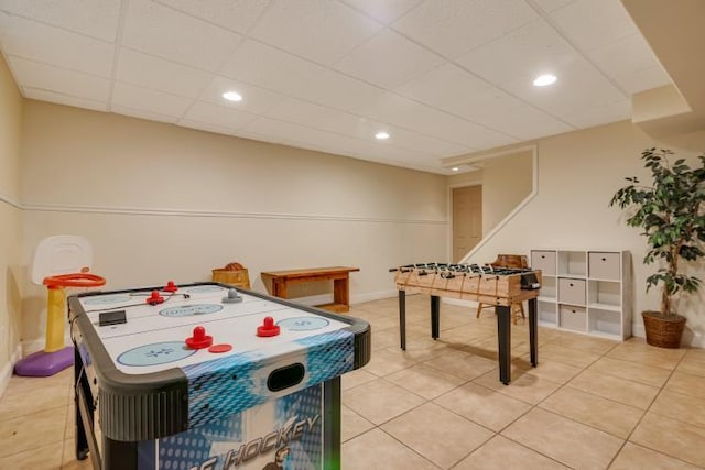 141 Beech Ln, Pocono Lake, PA 18347 - game room with light tile patterned floors and a paneled ceiling