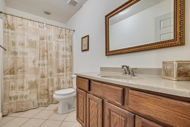 141 Beech Ln, Pocono Lake, PA 18347 - bathroom with tile patterned floors, vanity, and a shower with curtain