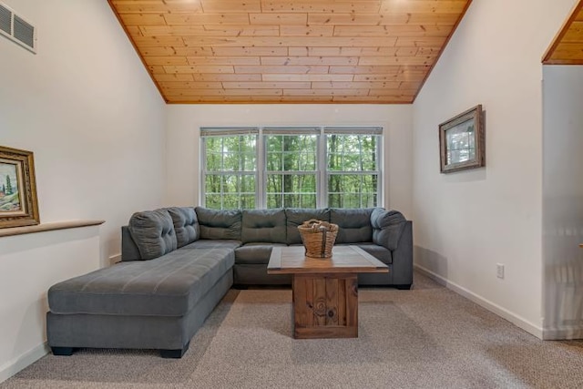 141 Beech Ln, Pocono Lake, PA 18347 - carpeted living room featuring wooden ceiling and lofted ceiling