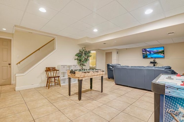141 Beech Ln, Pocono Lake, PA 18347 - recreation room with light tile patterned floors and a paneled ceiling