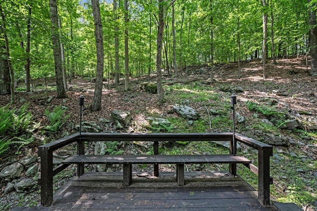 6061 Decker Rd, Bushkill, PA 18324 - wooden terrace with a wooded view