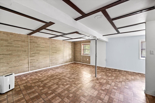 6061 Decker Rd, Bushkill, PA 18324 - basement with brick patterned flooring, baseboards, and brick wall