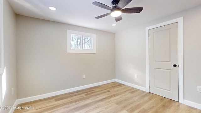 182 Mallard Ln, Albrightsville, PA 18210 - empty room featuring baseboards, ceiling fan, recessed lighting, and light wood-style floors