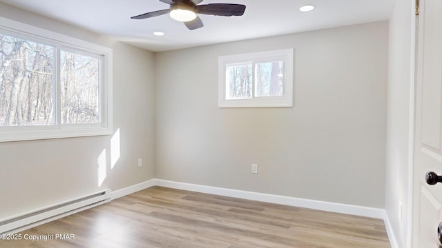 182 Mallard Ln, Albrightsville, PA 18210 - spare room featuring baseboards, a baseboard heating unit, light wood-style flooring, and recessed lighting