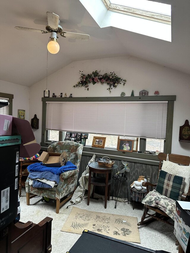 3175 Pocono Dr, East Stroudsburg, PA 18302 - bedroom featuring vaulted ceiling with skylight and a ceiling fan