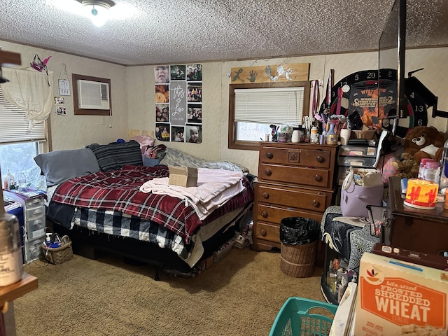 3175 Pocono Dr, East Stroudsburg, PA 18302 - carpeted bedroom with a wall unit AC, multiple windows, and a textured ceiling