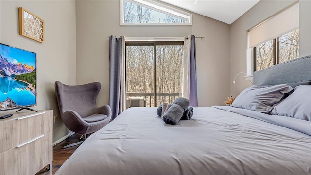 3206 Stonehenge Dr, East Stroudsburg, PA 18301 - bedroom with baseboards, dark wood finished floors, and lofted ceiling