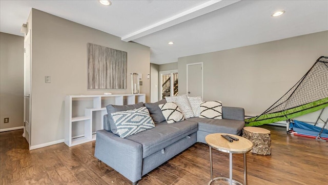 3206 Stonehenge Dr, East Stroudsburg, PA 18301 - living area featuring baseboards, recessed lighting, wood finished floors, and beamed ceiling
