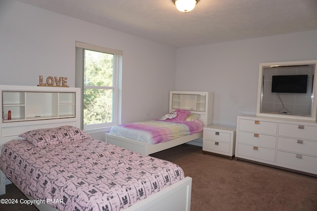 bedroom with dark carpet