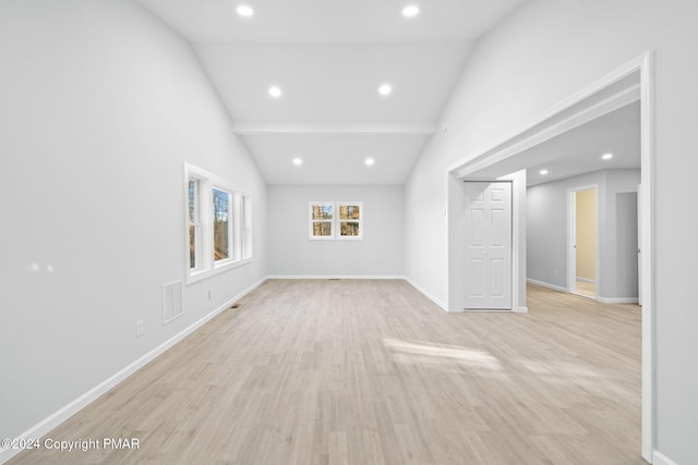 spare room featuring recessed lighting, baseboards, visible vents, and light wood finished floors