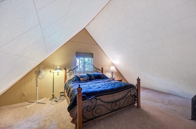 173 Pontiac Path, Pocono Lake, PA 18347 - bedroom with carpet flooring, lofted ceiling, and wooden walls