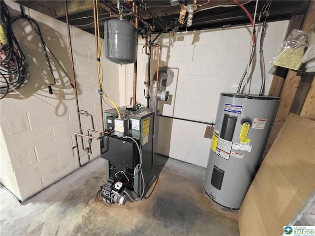 utilities featuring electric water heater and a heating unit