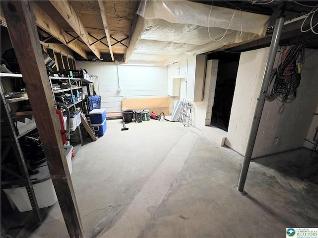basement featuring concrete block wall