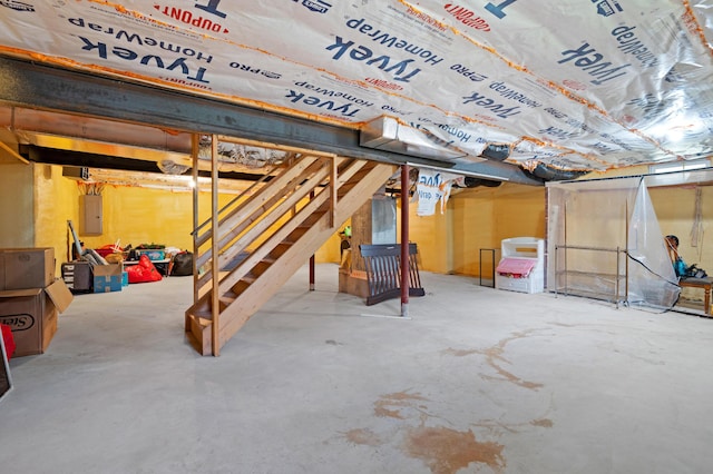 60 Arbutus Ln, East Stroudsburg, PA 18302 - unfinished basement with stairs and electric panel