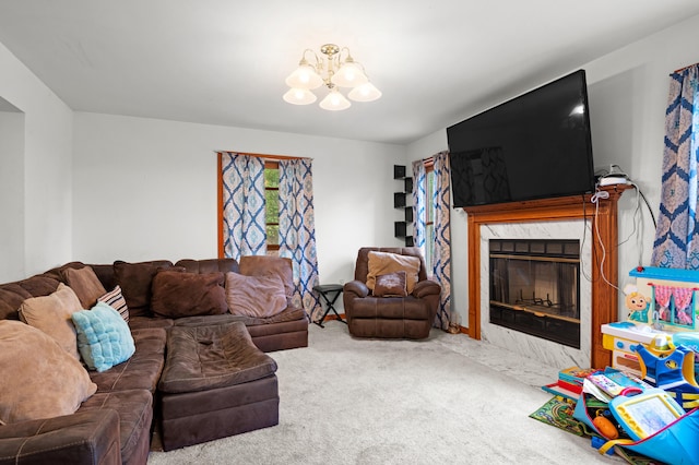 60 Arbutus Ln, East Stroudsburg, PA 18302 - carpeted living area with a chandelier and a fireplace