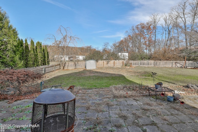 3310 Hazen Ave, Roseto, PA 18013 - view of yard with a fenced backyard, a patio, an outdoor structure, and a shed