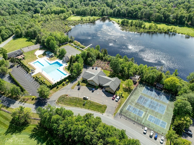 aerial view with a water view