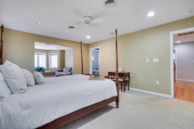 bedroom featuring recessed lighting, visible vents, and baseboards
