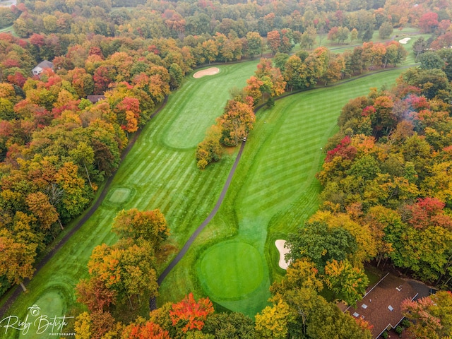 aerial view featuring view of golf course