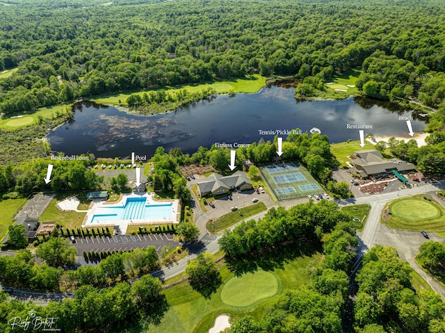 aerial view with a water view