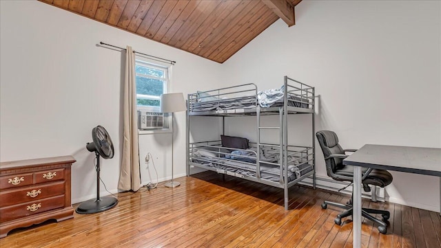 725 Clearview Dr, Long Pond, PA 18334 - bedroom with light wood-style flooring, wooden ceiling, baseboards, and cooling unit
